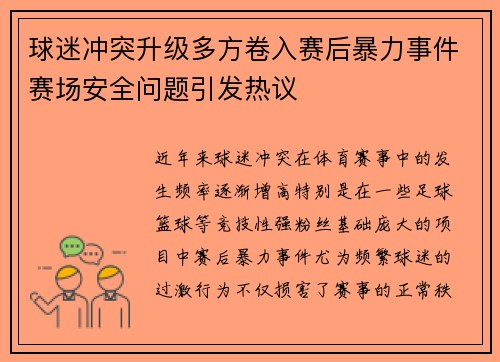 球迷冲突升级多方卷入赛后暴力事件赛场安全问题引发热议