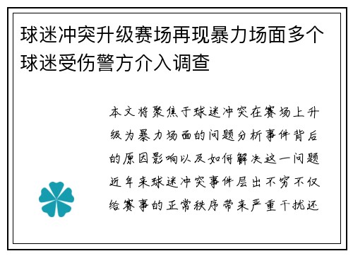 球迷冲突升级赛场再现暴力场面多个球迷受伤警方介入调查